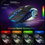 Wireless gaming Keyboard and Mouse Set Rainbow/RGB Backlit Rechargeable Keyboard and 7 Color Gaming Mute Mouse with Pad 3