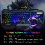 Wireless gaming Keyboard and Mouse Set Rainbow/RGB Backlit Rechargeable Keyboard and 7 Color Gaming Mute Mouse with Pad 1