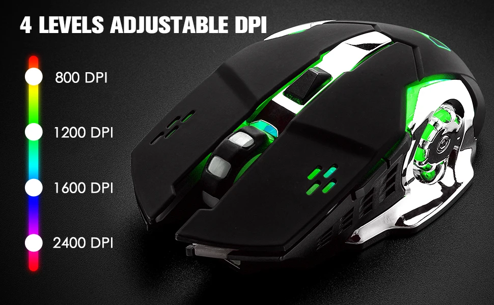 K680 Wireless Gaming Keyboard and Mouse Combo,Rainbow LED Backlit Keyboard with Rechargeable 3800mAh Battery Metal Panel 11