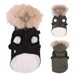 Warm Dog Jacket with Harness and Fur Hood 1