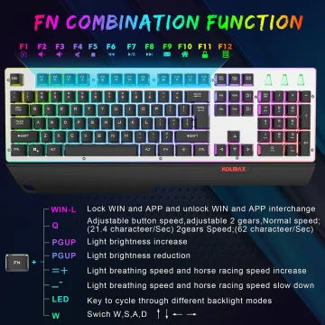 Wired Rainbow Backlit Gaming Keyboard 104-Key 2