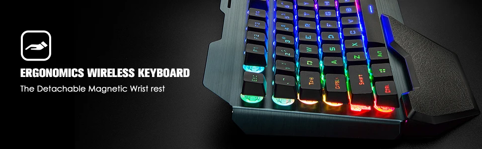 K680 Wireless Gaming Keyboard and Mouse Combo,Rainbow LED Backlit Keyboard with Rechargeable 3800mAh Battery Metal Panel 9