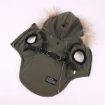 Warm Dog Jacket with Harness and Fur Hood 5
