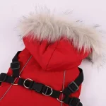 Warm Dog Jacket with Harness and Fur Hood 6
