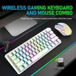 T61 Wireless Gaming Keyboard and Mouse Combo, Ergonomic 61 Key Rainbow LED Backlight Rechargeable 4000mAh Battery Mouse Pad 2