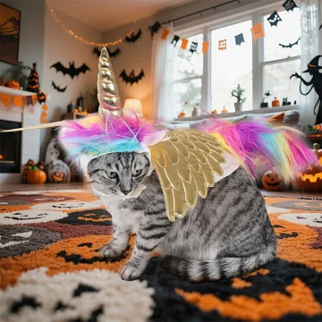 Cat Unicorn Costume with Horns and Rainbow Mane 2