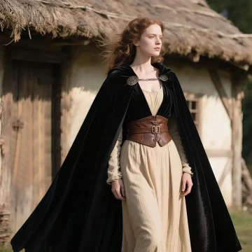 Viking Hooded Cape Medieval Black Cloak 2