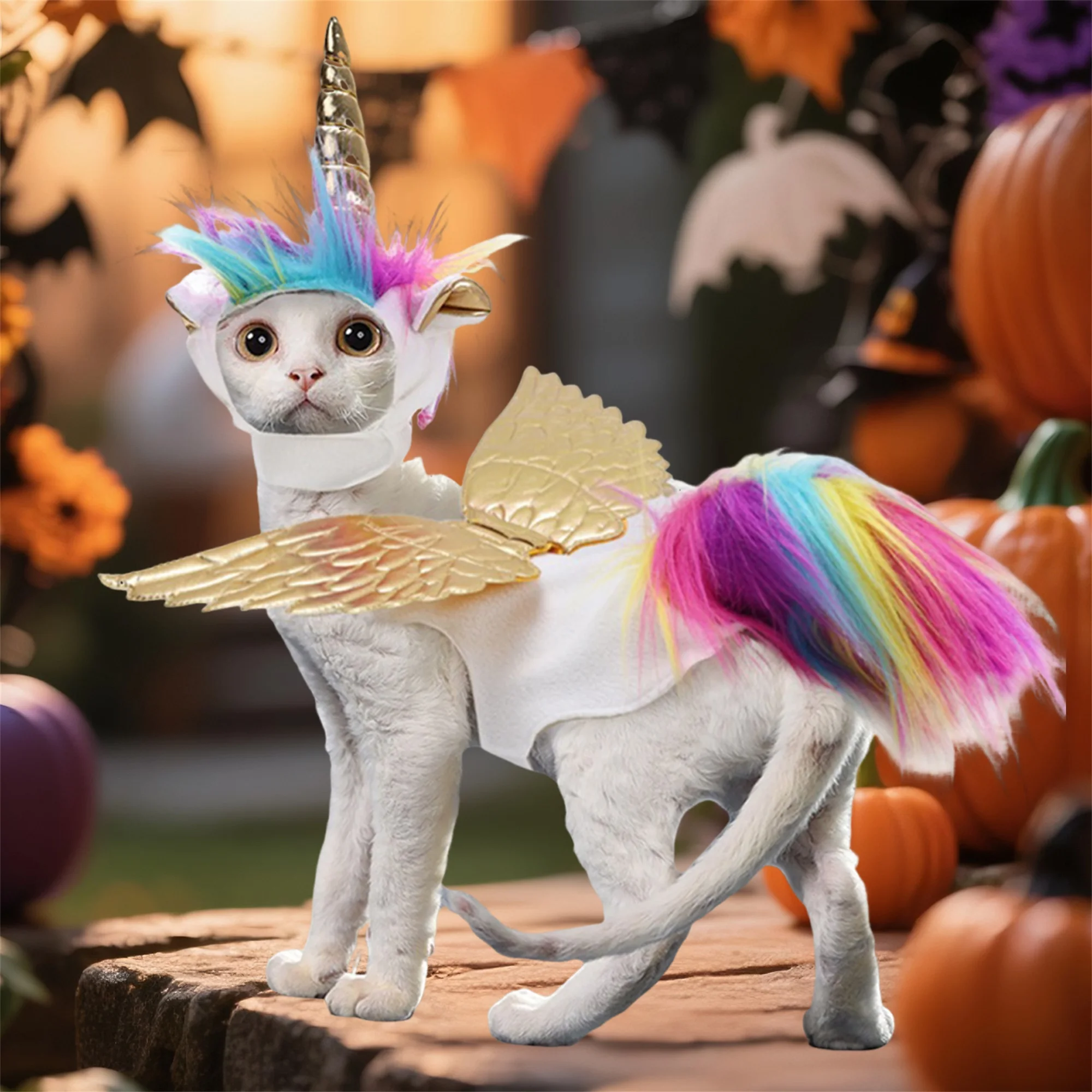 Cat Unicorn Costume with Horns and Rainbow Mane 1 Cat Unicorn Costume with Horns and Rainbow Mane 1