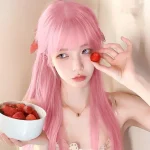 Pink Straight Wig with Air Fringe Heat Resistant 5