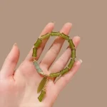 Retro Green Bamboo Beaded Bracelet with Leaf Charm 5