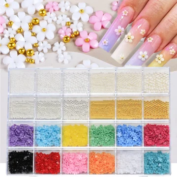 24 Grid 3D Flower Nail Charms Set 1
