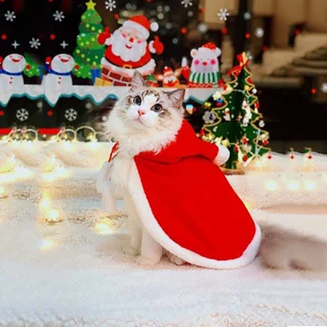 Santa Pet Cloak Warm Plush Hoodie for Small Pets 1
