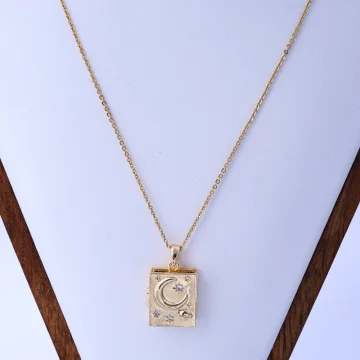 Moon Star Pendant Necklace with Book Charm 1