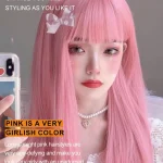 Pink Straight Wig with Air Fringe Heat Resistant 6