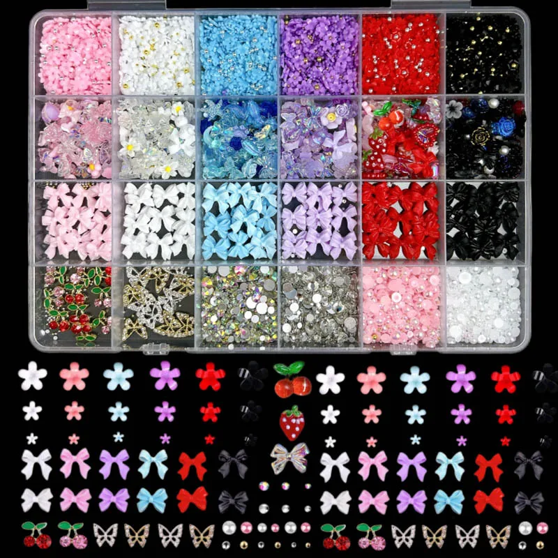 Mixed Nail Art Charms Set - Ribbons Bows Flowers 4 Mixed Nail Art Charms Set - Ribbons Bows Flowers 4