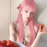 Pink Straight Wig with Air Fringe Heat Resistant 4