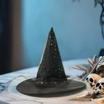 Gothic Black Witch Hat with Mesh and Sequins 3
