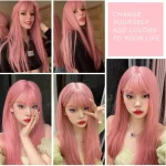 Pink Straight Wig with Air Fringe Heat Resistant 3