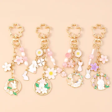 Cute Rabbit Wreath Keychain for Women and Girls 1