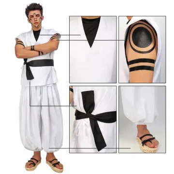 Ryomen Sukuna JJK Mens White Cosplay Costume Set 2