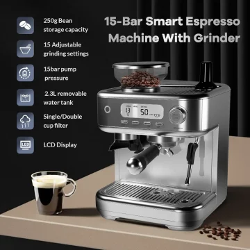 15 Bar Espresso Machine with LCD Milk Frother 2