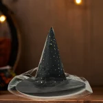 Gothic Black Witch Hat with Mesh and Sequins 5
