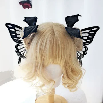 Harajuku Gothic Lolita Horns Feather Hair Clip 1