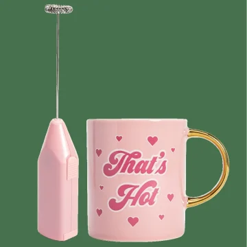 Ceramic Coffee Mug and Electric Frother Set 16oz 1