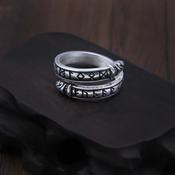 925 Sterling Viking Ouroboros Rune Adjustable Ring 2