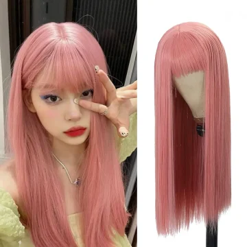 Pink Straight Wig with Air Fringe Heat Resistant 2