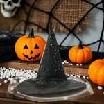 Gothic Black Witch Hat with Mesh and Sequins 2