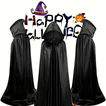 Unisex Hooded Black Witch Cloak Long Cape 1