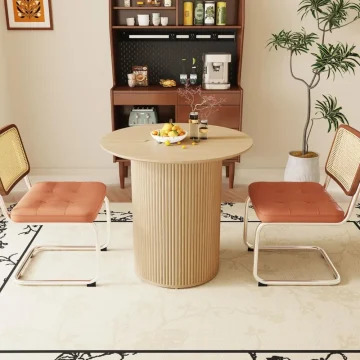 31.5-Inch Round Farmhouse Table Fluted Wood Base 1