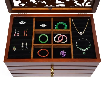 6 Layer Wooden Jewelry Box Ring Velvet Organizer 2