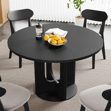 Round Fluted Dining Table 47-inch for 4 Black 1
