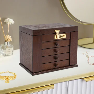 5-Tier Wooden Jewelry Box with Mirror Lock 2