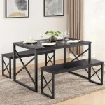 4-Seater Wood Table Set with Metal Frame 1