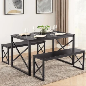 4-Seater Wood Table Set with Metal Frame 1