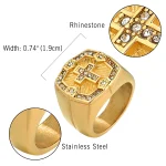 Cross Stainless Steel Rhinestone Ring Gold 3