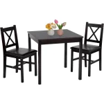 3-Piece Dark Brown Pine Dining Set Space-Saving 1
