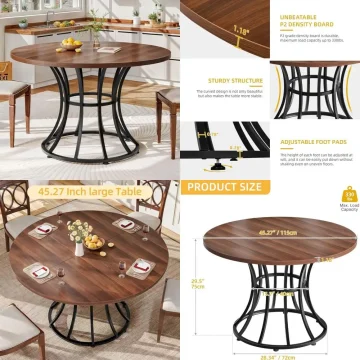 Round Dining Table 45-inch Farmhouse Metal Base 1