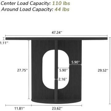 Round Fluted Dining Table 47-inch for 4 Black 2