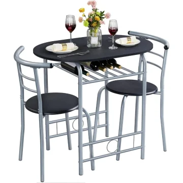 Compact Dining Set for 2 with Wine Rack 3-Piece 1