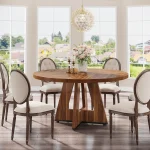 Round Farmhouse Dining Table 47-inch for 4 3