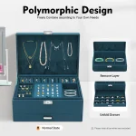 3-Tier Dark Green Suede Metal Jewelry Box Drawers 1