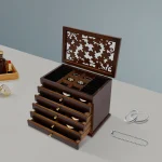 6 Compartment Vintage Wooden Jewelry Box Organizer 3