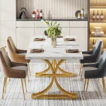 White Faux Marble Dining Table 63-inch Modern 5