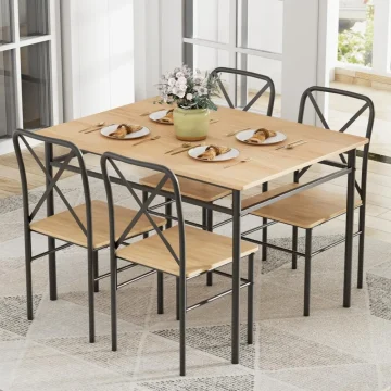5-Piece Wood and Metal Dining Set with 4 Chairs 1