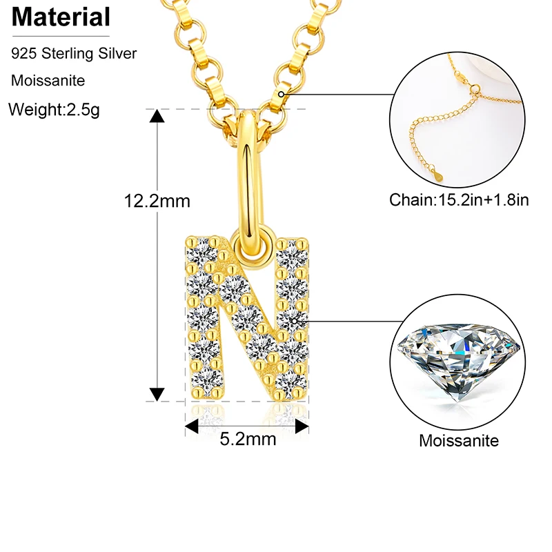 Moissanite Initial Letter Necklace 925 Silver 3 Moissanite Initial Letter Necklace 925 Silver 3