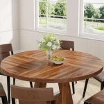 47-Inch Round Wood Farmhouse Dining Table 6